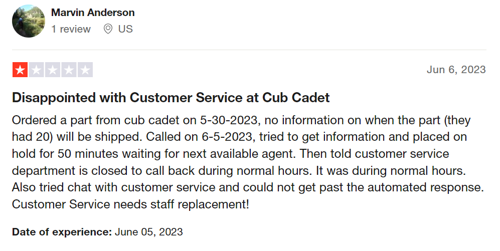 Cub Cadet bad review